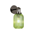 Allardyce Wall Light Switched, 1 x E27, Black Chrome With 14cm Tubular Ribbed Glass, Green
