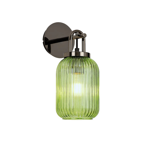 Allardyce Wall Light Switched, 1 x E27, Black Chrome With 14cm Tubular Ribbed Glass, Green