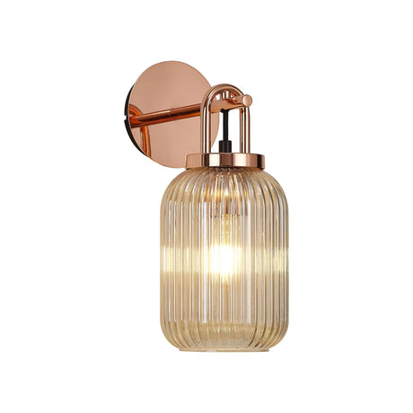 Allardyce Wall Light Switched, 1 x E27, Copper With 14cm Tubular Ribbed Glass, Champagne