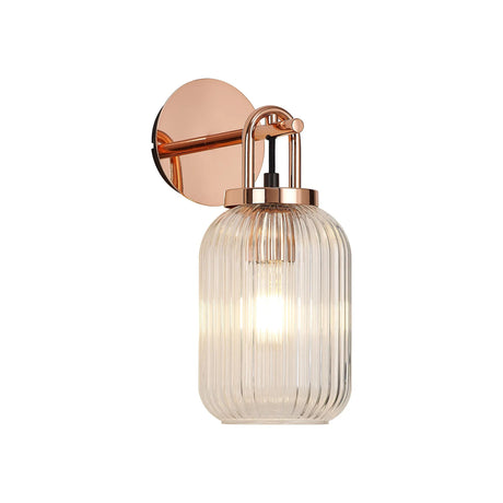 Allardyce Wall Light Switched, 1 x E27, Copper With 14cm Tubular Ribbed Glass, Clear