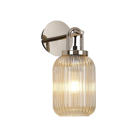 Allardyce Wall Light Switched, 1 x E27, Polished Nickel With 14cm Tubular Ribbed Glass, Champagne
