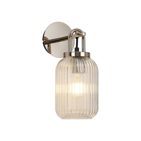 Allardyce Wall Light Switched, 1 x E27, Polished Nickel With 14cm Tubular Ribbed Glass, Clear