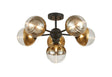 Armfield 62cm Semi-Flush Multi Arm Ceiling Light, 6 x G9, Satin Black/Gold/Clear Two-Tone Round Spiral Glass (A)
