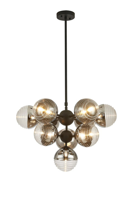 Armfield Telescopic Multi Arm Pendant, 10 x G9, Satin Black/Chrome/Clear Two-Tone Round Spiral Glass (A)