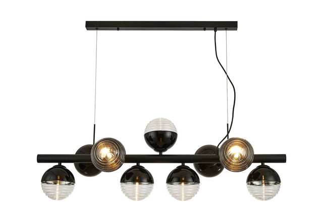 Armfield Linear Pendant, 9 x G9, Satin Black/Black/Clear Two-Tone Round Spiral Glass (A)