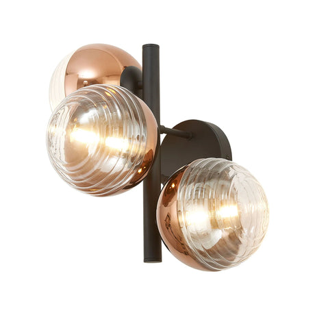 Armfield Wall Lamp, 3 x G9, Satin Black/Copper/Clear Two-Tone Round Spiral Glass (A)