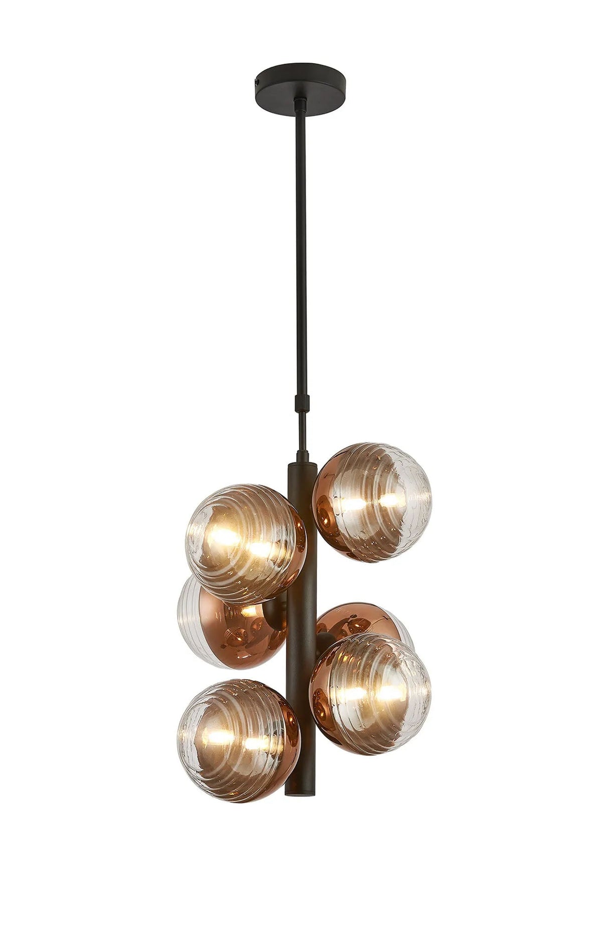 Armfield Vertical Linear Telescopic Pendant, 6 x G9, Satin Black/Copper/Clear Two-Tone Round Spiral Glass (A)