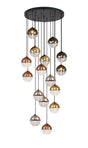 Armfield 68cm Pendant, 16 x G9, Satin Black/Black/Chrome/Copper/Gold/Clear Two-Tone Round Spiral Glass (A)