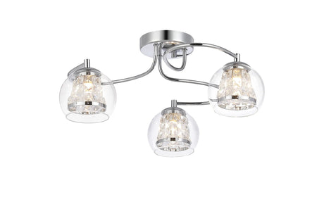 Astle Semi Ceiling, 3 x G9, IP44, Polished Chrome/Clear Glass/Clear Crystal