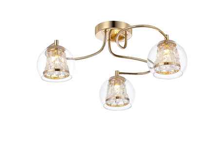 Astle Semi Ceiling, 3 x G9, IP44, French Gold/Clear Glass/Clear Crystal