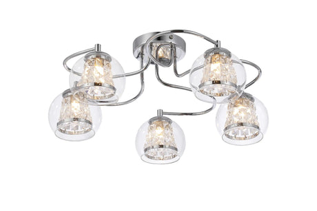 Astle Semi Ceiling, 5 x G9, IP44, Polished Chrome/Clear Glass/Clear Crystal