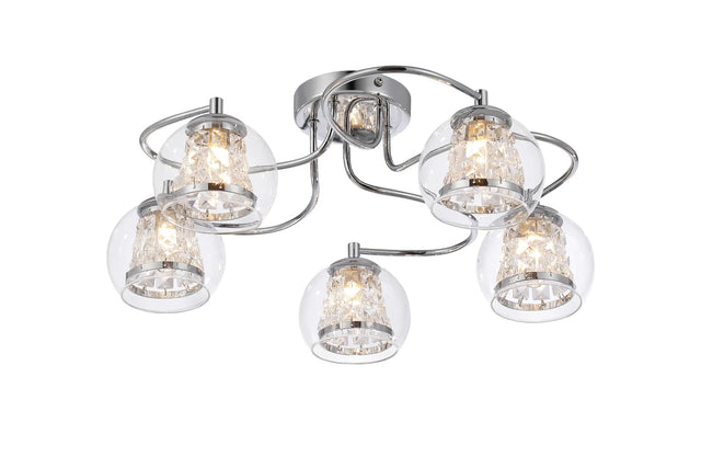 Astle Semi Ceiling, 5 x G9, IP44, Polished Chrome/Clear Glass/Clear Crystal