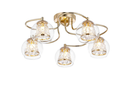 Astle Semi Ceiling, 5 x G9, IP44, French Gold/Clear Glass/Clear Crystal