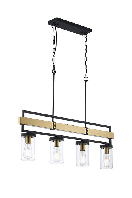 Bardsley Pendant, 4 x E27, Satin Black/Satin Brass