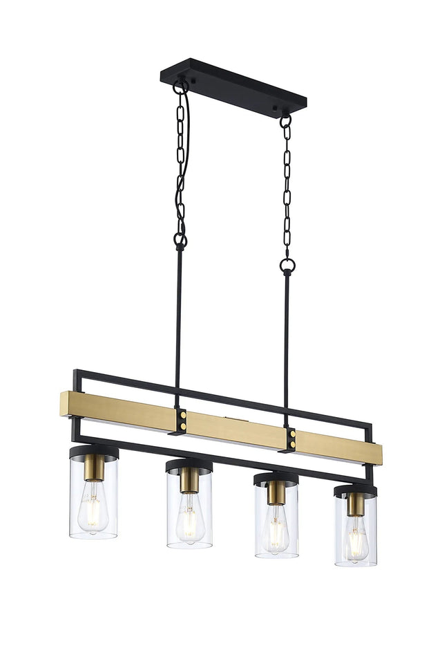 Bardsley Pendant, 4 x E27, Satin Black/Satin Brass