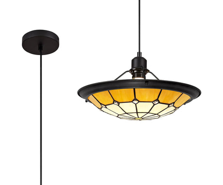 Belfit 1 Light Pendant E27 With 35cm Tiffany Shade, Cream/Beige/Clear Crystal Centre/Black Trim/Black