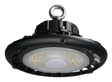 Bell Illumina Atlas LED High Bay light fitting in black circular disc-shaped housing with central diffuser lens, suspended by a single hook mount