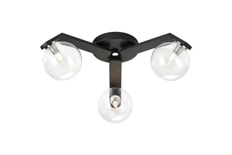 Bellingham Flush Ceiling, 3 x G9, IP44, Black/Polished Chrome/Clear Smooth Round Glass