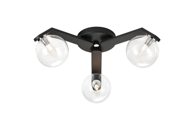 Bellingham Flush Ceiling, 3 x G9, IP44, Black/Polished Chrome/Clear Smooth Round Glass