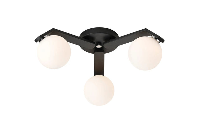 Bellingham Flush Ceiling, 3 x G9, IP44, Black/Polished Chrome/Opal Smooth Round Glass