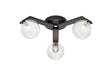Bellingham Flush Ceiling, 3 x G9, IP44, Black/Polished Chrome/Clear Ribbed Round Glass