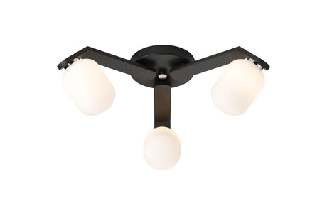 Bellingham Flush Ceiling, 3 x G9, IP44, Black/Polished Chrome/Opal Smooth Tubular Glass