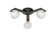 Bellingham Flush Ceiling, 3 x G9, IP44, Black/Polished Chrome/Clear Cross Pattern Round Glass