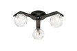 Bellingham Flush Ceiling, 3 x G9, IP44, Black/Polished Chrome/Clear Dune Effect Round Glass