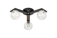 Bellingham Flush Ceiling, 3 x G9, IP44, Black/Polished Chrome/Clear Waved Round Glass