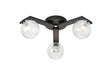 Bellingham Flush Ceiling, 3 x G9, IP44, Black/Polished Chrome/Clear Swirl Round Glass