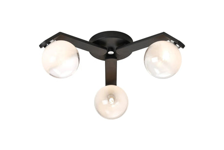 Bellingham Flush Ceiling, 3 x G9, IP44, Black/Polished Chrome/White Two-Tone Snow Specks Round Glass