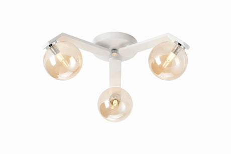 Bellingham Flush Ceiling, 3 x G9, IP44, White/Polished Chrome/Amber Smooth Round Glass