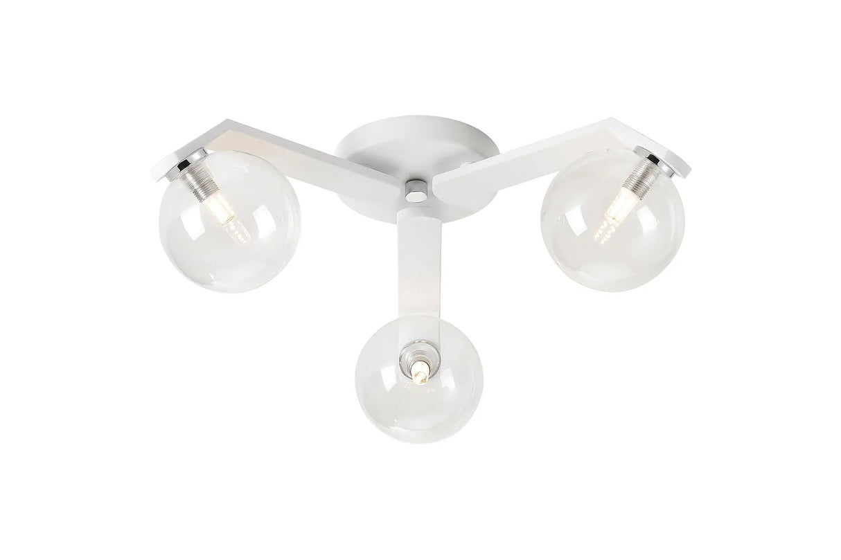 Bellingham Flush Ceiling, 3 x G9, IP44, White/Polished Chrome/Clear Smooth Round Glass