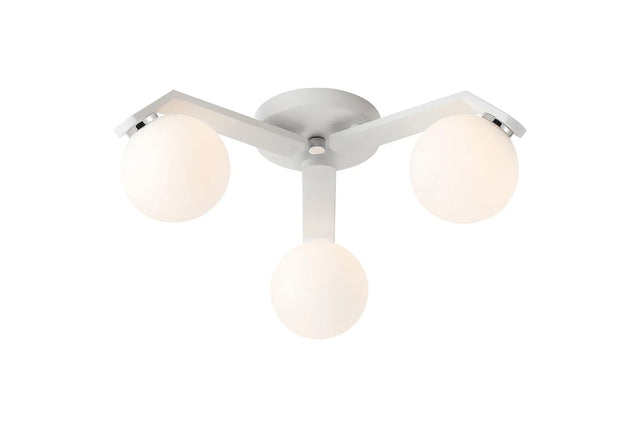 Bellingham Flush Ceiling, 3 x G9, IP44, White/Polished Chrome/Opal Smooth Round Glass