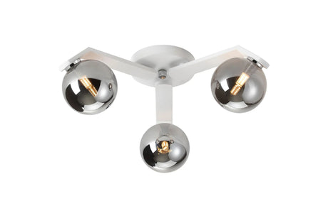 Bellingham Flush Ceiling, 3 x G9, IP44, White/Polished Chrome/Smoke Smooth Round Glass