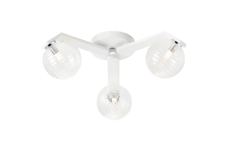 Bellingham Flush Ceiling, 3 x G9, IP44, White/Polished Chrome/Clear Ribbed Round Glass