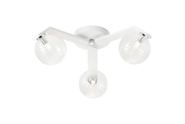Bellingham Flush Ceiling, 3 x G9, IP44, White/Polished Chrome/Clear Ribbed Round Glass
