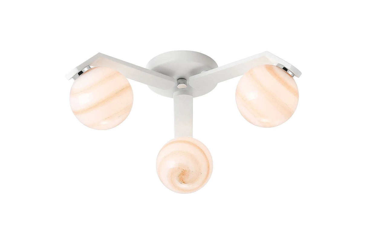 Bellingham Flush Ceiling, 3 x G9, IP44, White/Polished Chrome/Brown Round Marble Effect Glass
