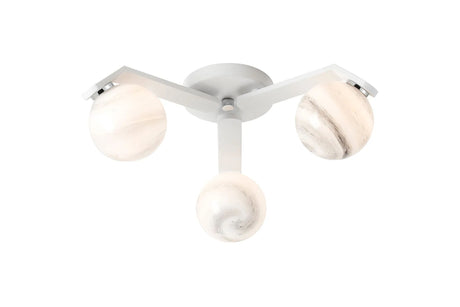 Bellingham Flush Ceiling, 3 x G9, IP44, White/Polished Chrome/Grey Round Marble Effect Glass