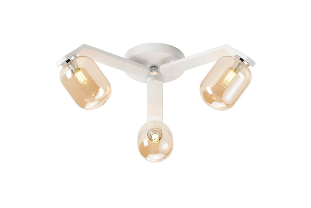 Bellingham Flush Ceiling, 3 x G9, IP44, White/Polished Chrome/Amber Smooth Tubular Glass