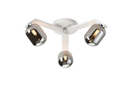 Bellingham Flush Ceiling, 3 x G9, IP44, White/Polished Chrome/Smoke Smooth Tubular Glass