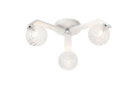 Bellingham Flush Ceiling, 3 x G9, IP44, White/Polished Chrome/Clear Cross Pattern Round Glass