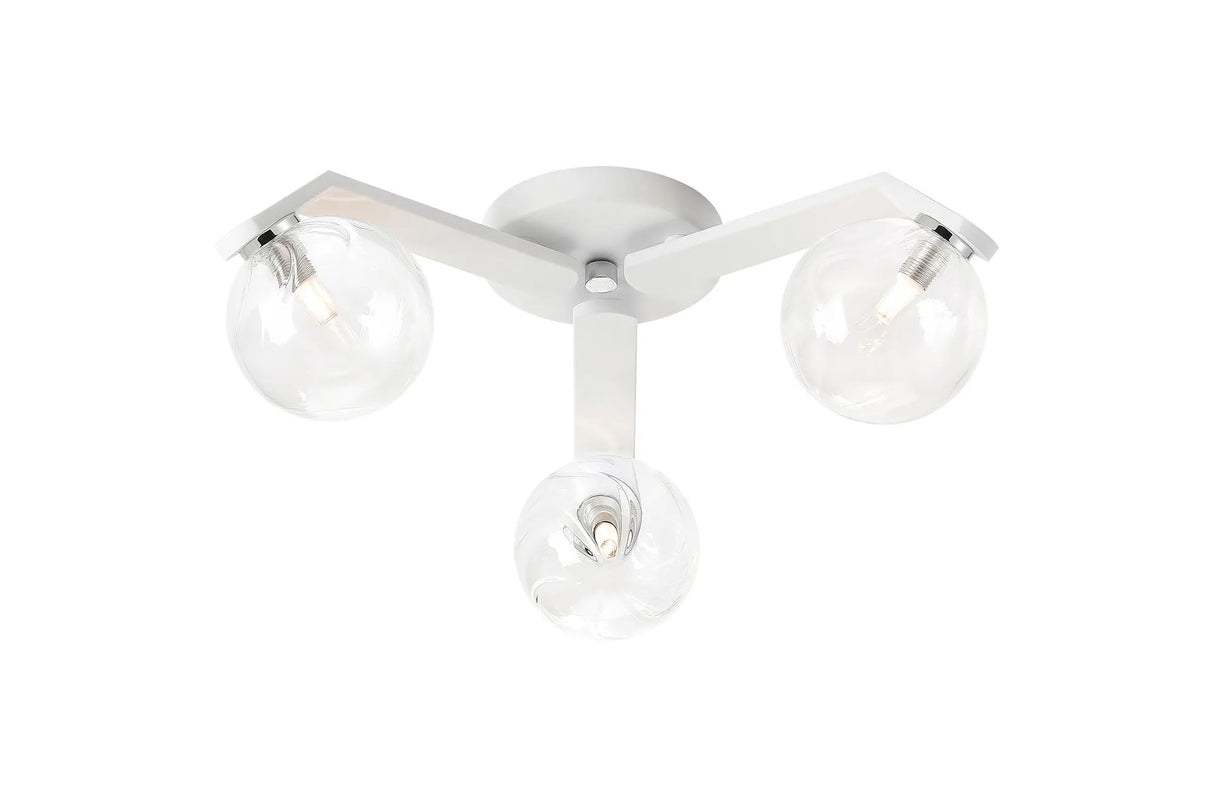 Bellingham Flush Ceiling, 3 x G9, IP44, White/Polished Chrome/Clear Waved Round Glass