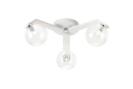Bellingham Flush Ceiling, 3 x G9, IP44, White/Polished Chrome/Clear Waved Round Glass