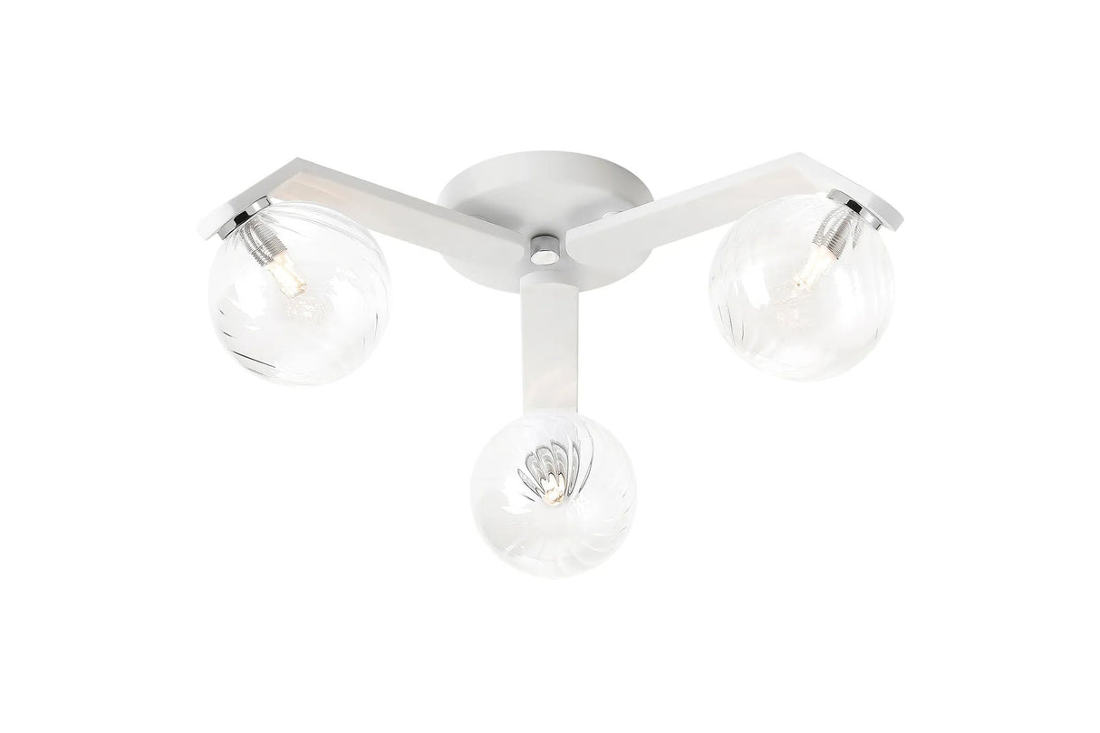 Bellingham Flush Ceiling, 3 x G9, IP44, White/Polished Chrome/Clear Swirl Round Glass