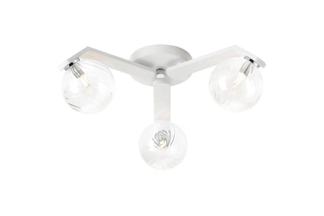 Bellingham Flush Ceiling, 3 x G9, IP44, White/Polished Chrome/Clear Swirl Round Glass