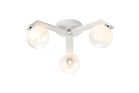 Bellingham Flush Ceiling, 3 x G9, IP44, White/Polished Chrome/White Two-Tone Snow Specks Round Glass