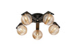 Bellingham Flush Ceiling, 5 x G9, IP44, Black/Polished Chrome/Amber Ribbed Round Glass