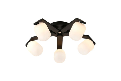 Bellingham Flush Ceiling, 5 x G9, IP44, Black/Polished Chrome/Opal Smooth Tubular Glass