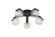 Bellingham Flush Ceiling, 5 x G9, IP44, Black/Polished Chrome/Clear Waved Round Glass